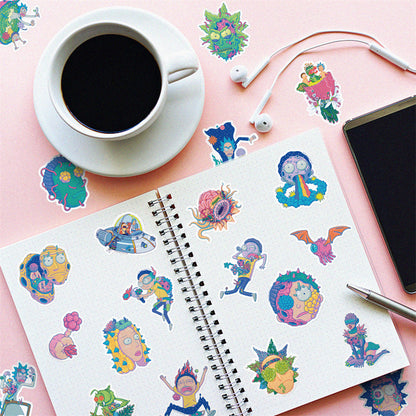50PCS Psychedelic Cartoon Alien Doodle Stickers Perfect for Phone Cases, Skateboards, Bags, Water Bottles, Guitars Exquisite DIY Desktop & Planner Decorative Decals