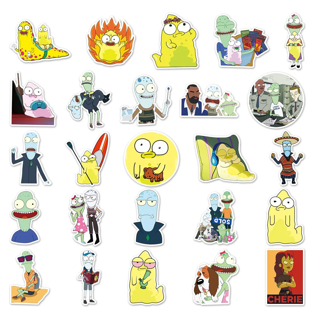 50pcs Funny Animated Solar Opposites Stickers For Toys Luggage Laptop Ipad Skateboard Fridge Car Stickers