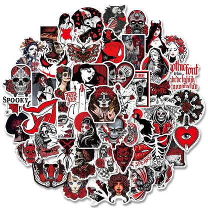 50PCS Gothic Horror Stickers Devil Dark Red Wind Punk Wind Horror Red and Black Suitcase Stickers