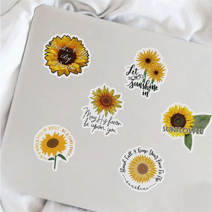 50PCS Cartoon Sunflower Motivational Quotes Doodle Stickers Exquisite Creative Decorative Decals Perfect for Water Bottles, Guitars, Skateboards, Pencil Cases, and Notebooks
