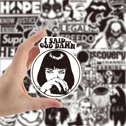 100 pieces of cartoon black and white cool punk graffiti stickers, personalized, fashionable and creative DIY beautiful and trendy decorative decal toys, skateboards, refrigerators, suitcases, laptops, popular stickers