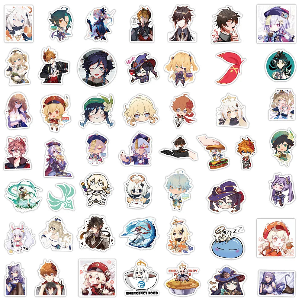 50PCS New Anime Game Genshin Graffiti Stickers Suitcase Guitar Car Skateboard Water Cup Waterproof Stickers