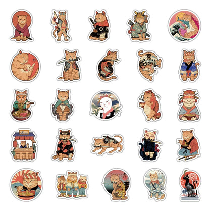 50 pieces of cartoon, anime, samurai cat graffiti stickers, personalized, fashionable and creative DIY decorative stickers, guitar, computer, skateboard, helmet, popular decal toys