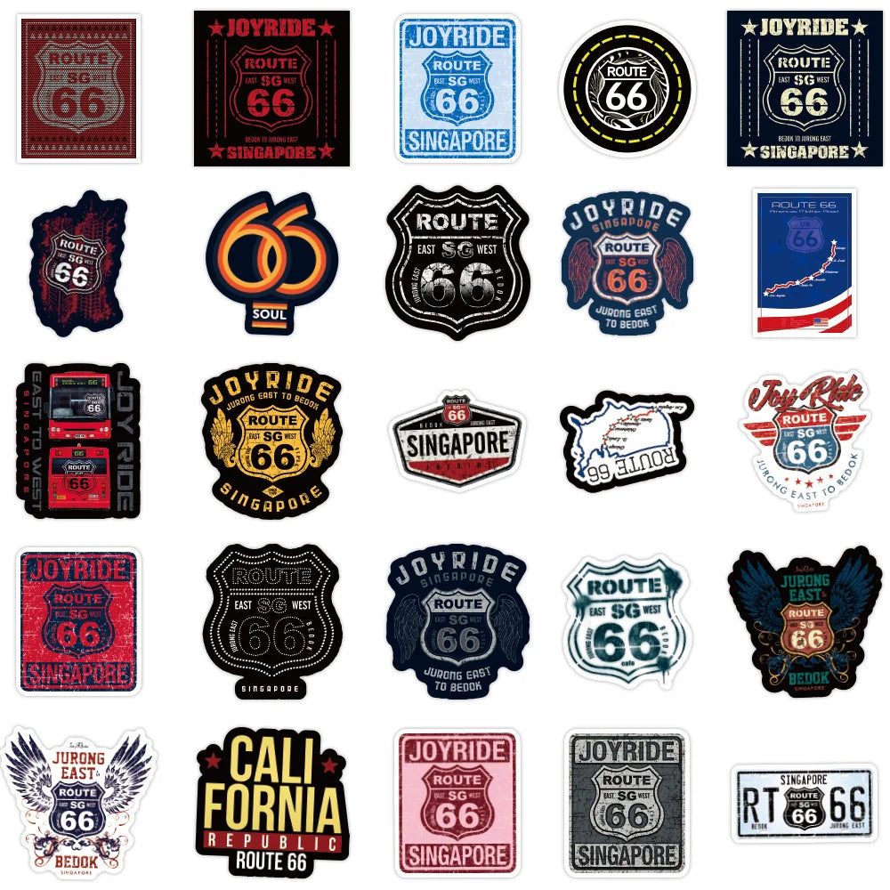 50pcs Us Route 66 Graffiti Sticker For Luggage Laptop Ipad Skateboard Guitar Refrigerator Motorcycle Sticker