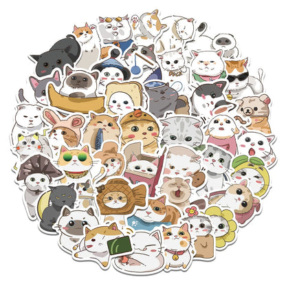 62PCS Cute Cartoon Cat Stationery Sticker Luggage Computer IPad Skateboard Helmet Water Cup Waterproof Sticker
