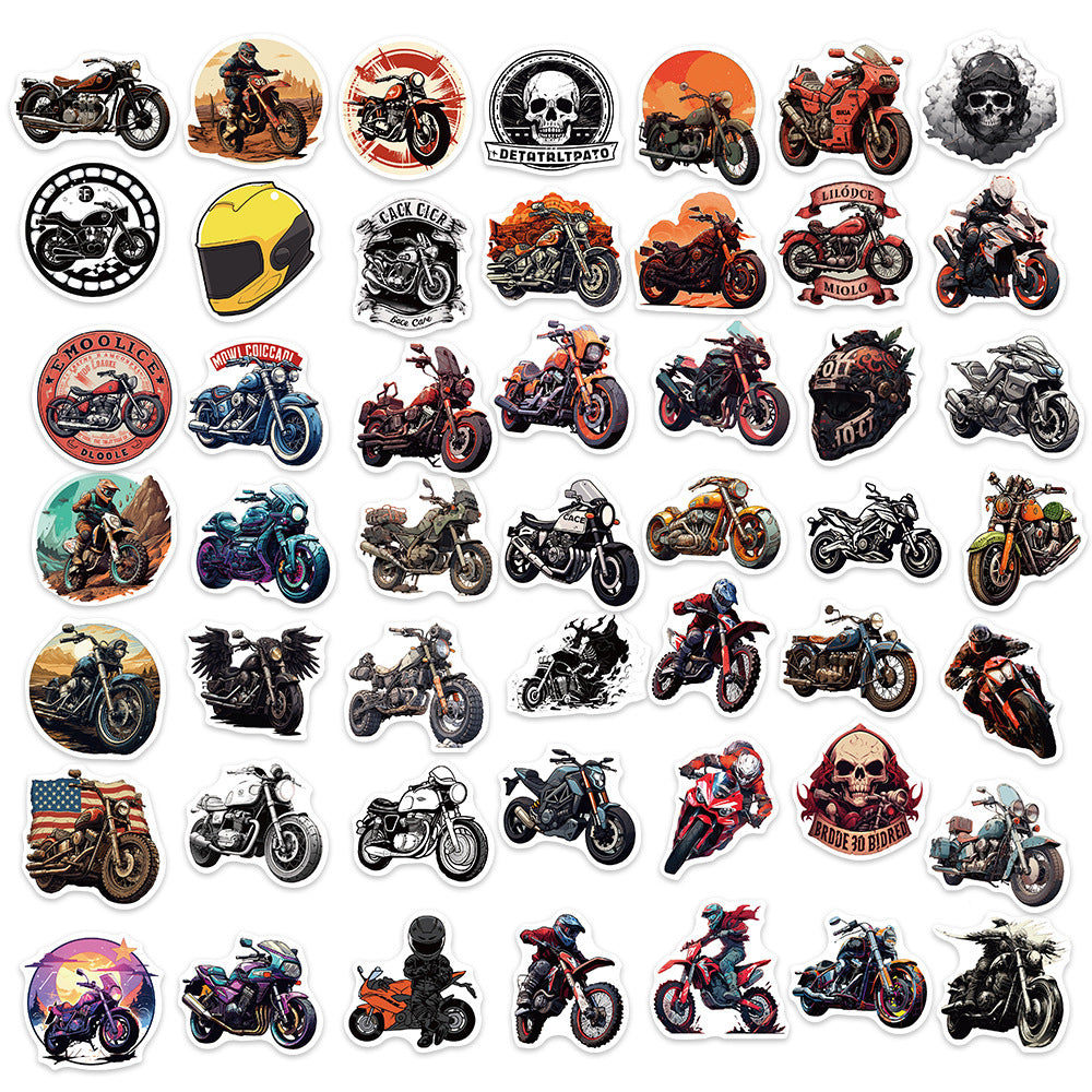 50PCS Motorcycle Doodle Stickers, Cartoon Bike Vinyl Decals for Helmets, Laptops, and Rider Culture Enthusiasts