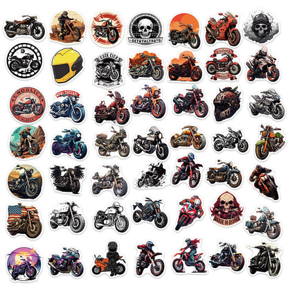 50PCS Motorcycle Doodle Stickers, Cartoon Bike Vinyl Decals for Helmets, Laptops, and Rider Culture Enthusiasts