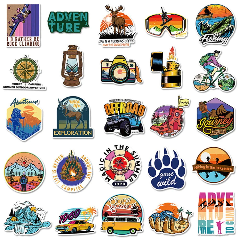 50PCS Outdoor Adventure Stickers Camping Wilderness Natural Graffiti Refrigerator Water Cup Waterproof Skateboard
