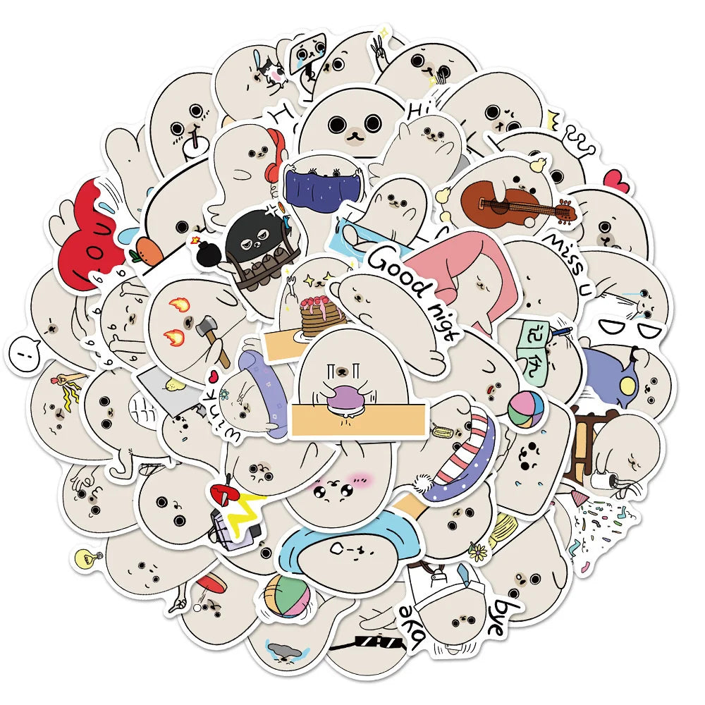 50PCS Cartoon Cute Little Silly Leopard Personality Creative Sticker Desk Computer Motorcycle Waterproof Sticker