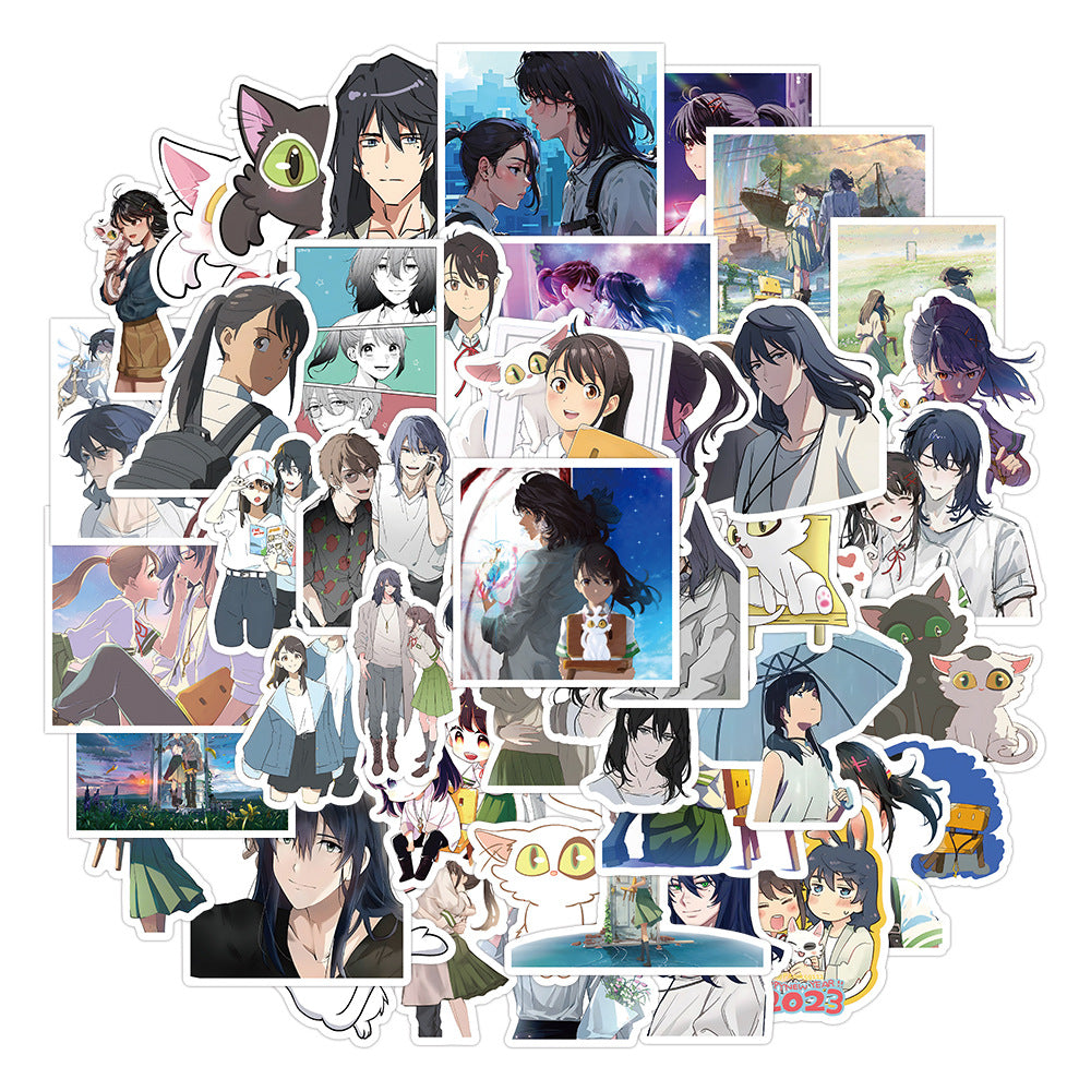 50PCS Anime Stickers: Makoto Shinkai's Haruhi Travel Doodle Collection Exquisite, Fashionable, Creative DIY Decorative Stickers for Notebooks Perfect for Skateboards, Laptops, Water Bottles, Helmets, and Stationery Cases
