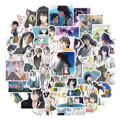 50PCS Anime Stickers: Makoto Shinkai's Haruhi Travel Doodle Collection Exquisite, Fashionable, Creative DIY Decorative Stickers for Notebooks Perfect for Skateboards, Laptops, Water Bottles, Helmets, and Stationery Cases