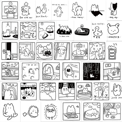 40PCS Cartoon Black And White Sketch Doodle Stickers Personality Fashion Creative DIY Fine Decorative Stickers Skateboard Refrigerator Water Cup Helmet Guitar Popular Decals Toys