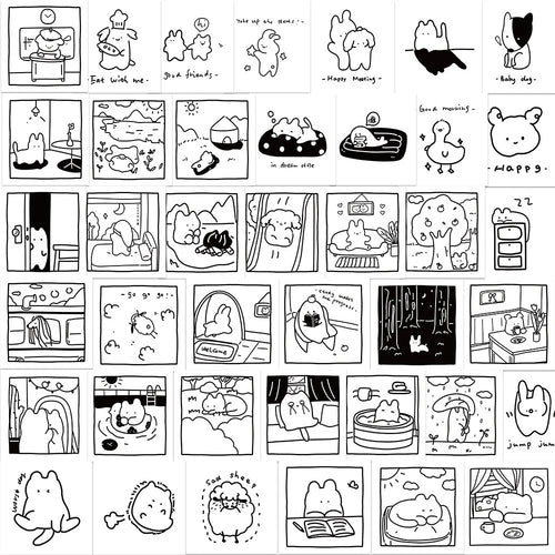40PCS Cartoon Black And White Sketch Doodle Stickers Personality Fashion Creative DIY Fine Decorative Stickers Skateboard Refrigerator Water Cup Helmet Guitar Popular Decals Toys