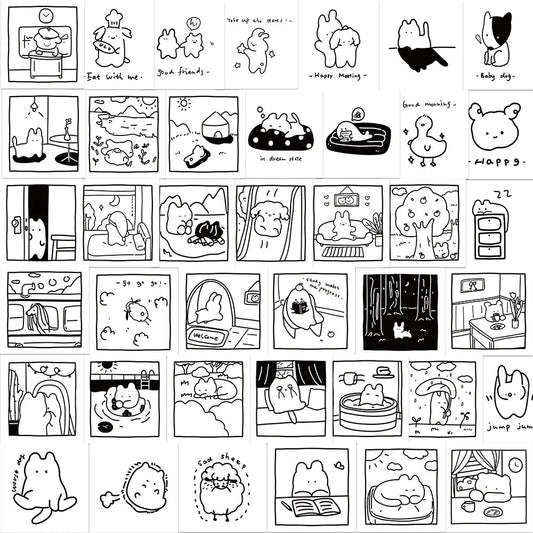 40PCS Cartoon Black And White Sketch Doodle Stickers Personality Fashion Creative DIY Fine Decorative Stickers Skateboard Refrigerator Water Cup Helmet Guitar Popular Decals Toys