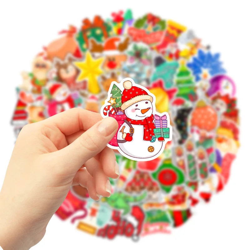 50PCS Cartoon Christmas Graffiti Stickers Luggage Mobile Phone Helmet Car Guitar DIY Wall Sticker Toy Decoration