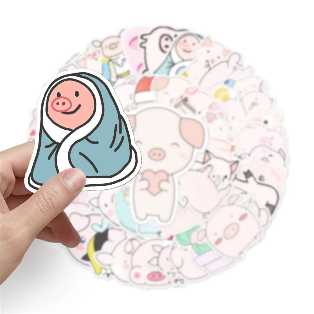 50PCS Cute Piggy Personality Cartoon Luggage Trend Graffiti Sticker Notebook Computer Skateboard Water Cup Guitar