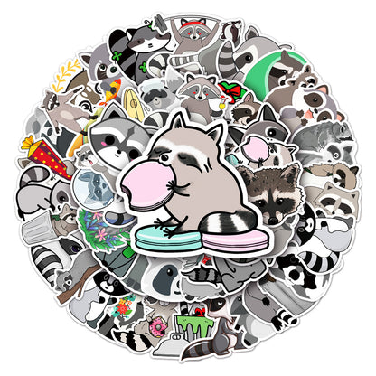 50PCS Cute Cartoon Raccoon Animal Doodle Stickers Perfect for Water Bottles, Phone Cases, Skateboards, Guitars, Refrigerators, Stationery Boxes Exquisite DIY Desktop Decor Decals