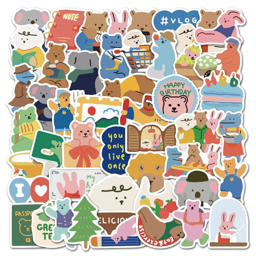 50PCS cartoon Kawa Bear-style graffiti stickers, personalized creative decorative stickers, suitable for refrigerator, skateboard, helmet, guitar, DIY decorative sticker toys