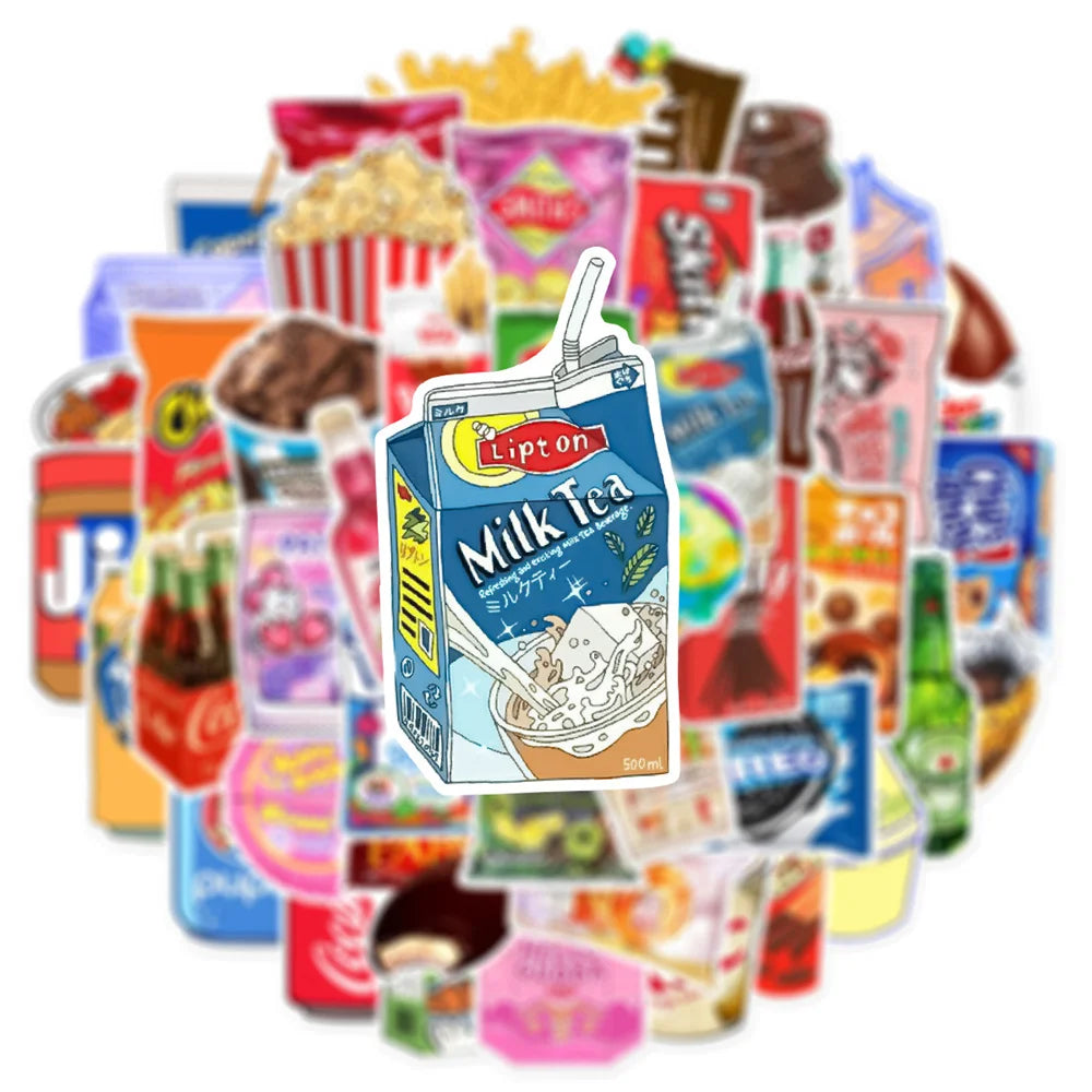 50PCS Snack Packaging Cartoon Trendy Graffiti Sticker Waterproof ToyNotebook  iPadPVCSticker