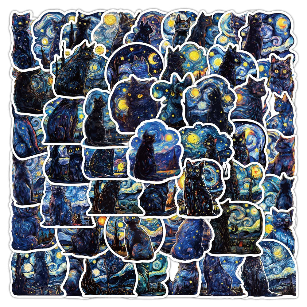 50PCS Oniric Cat Stickers - Collective Unconscious Decals for Lucid Dream Logs, Archetype Mapping & Transpersonal Psychology Journals