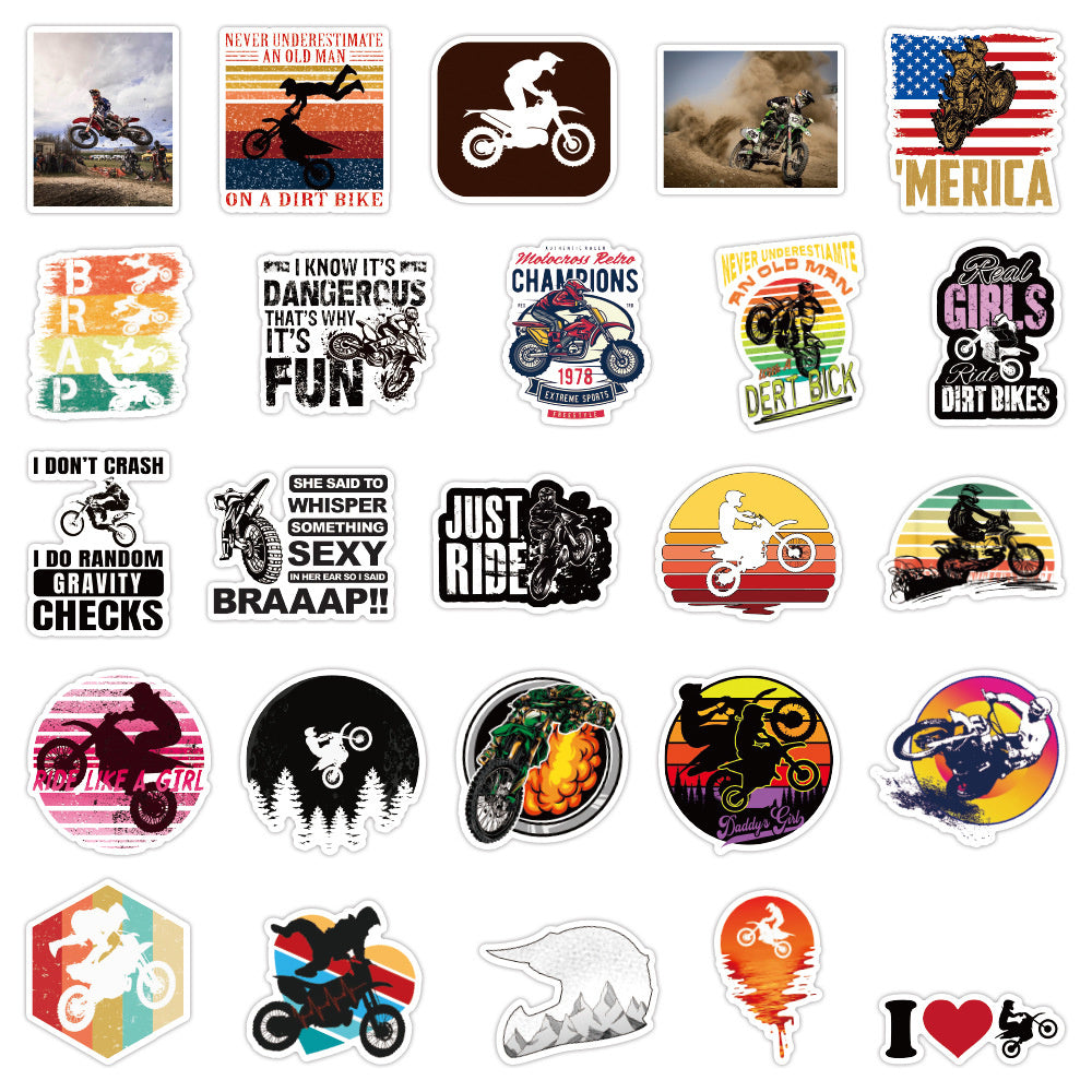 50PCS Dirt Bike Doodle Stickers, Cool Cartoon Motorcycle Decals for Off-Road Adventure and Muddy Vibes