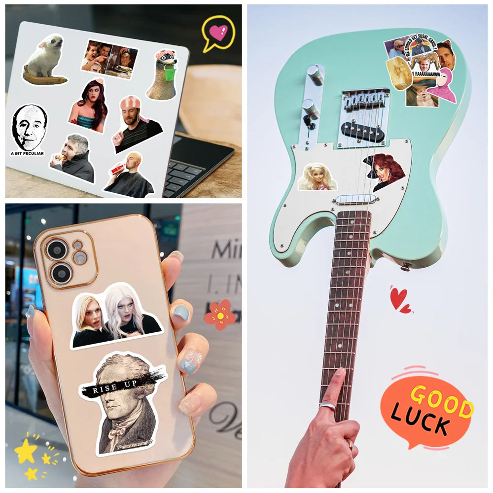 50PCS Spoof Character Expression Pack Sticker Smiling Face Computer Cartoon Cute Skateboard Refrigerator WaterCup