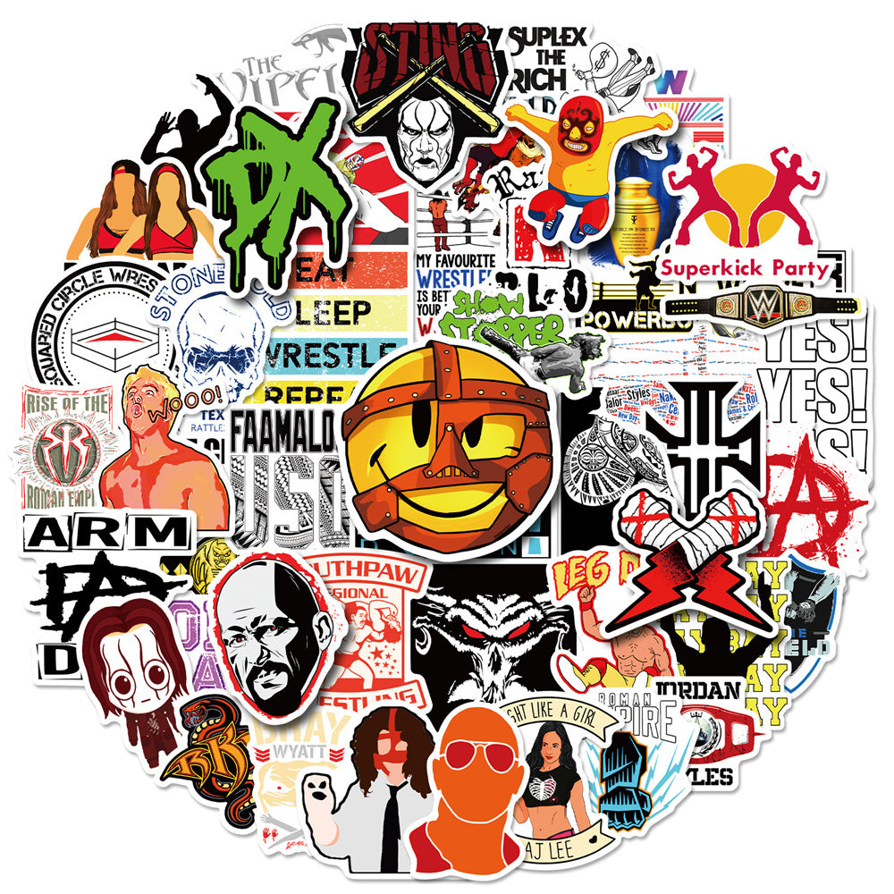 50PCS WWE Inspired Stickers - Wrestling Star Decals for Laptops, Water Bottles, Gym Bags & Sports Fan Gifts