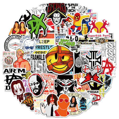 50PCS WWE Inspired Stickers - Wrestling Star Decals for Laptops, Water Bottles, Gym Bags & Sports Fan Gifts