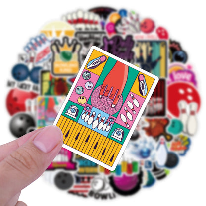 50PCS Bowling Sports Series Graffiti Stickers Exquisite, Fashionable, Creative DIY Journal Decorations Suitable for Skateboards, Bags, Laptops, Water Bottles, Helmets, and Stationery Cases