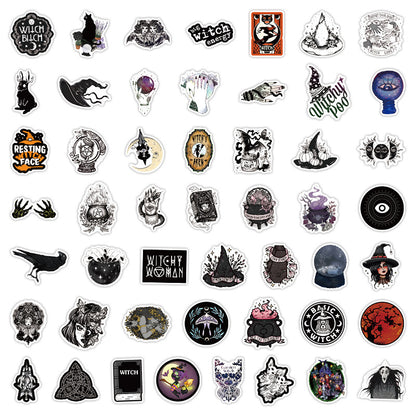 50PCS Cartoon Witch Stickers - Magical Spell Decals for Halloween, Planners, Water Bottles & Witchy Aesthetic Gifts