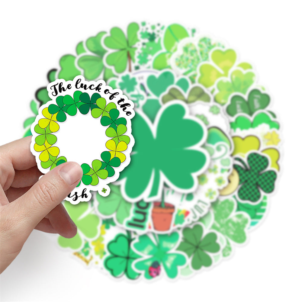 50PCS Art Illustration Cartoon Four-Leaf Clover Exquisite Decorative Doodle Stickers Fashion Creative DIY Journal Stickers Suitable for Mugs, Helmets, Skateboards, Pencil Cases, and Desktops