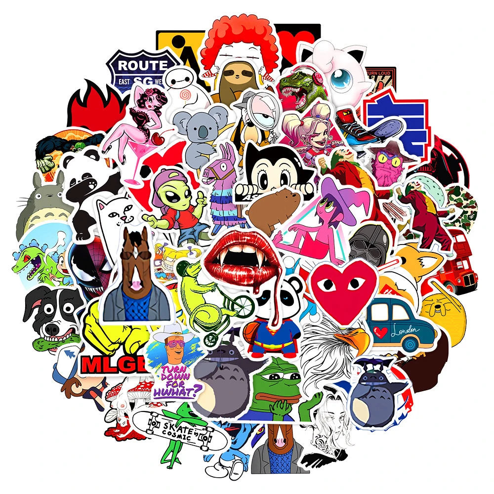 50PCS Cartoon Trend Collection Graffiti Stickers Exquisite Creative Journal Decorations DIY Decals for Skateboard Helmets, Luggage, Laptops, and Stationery Cases