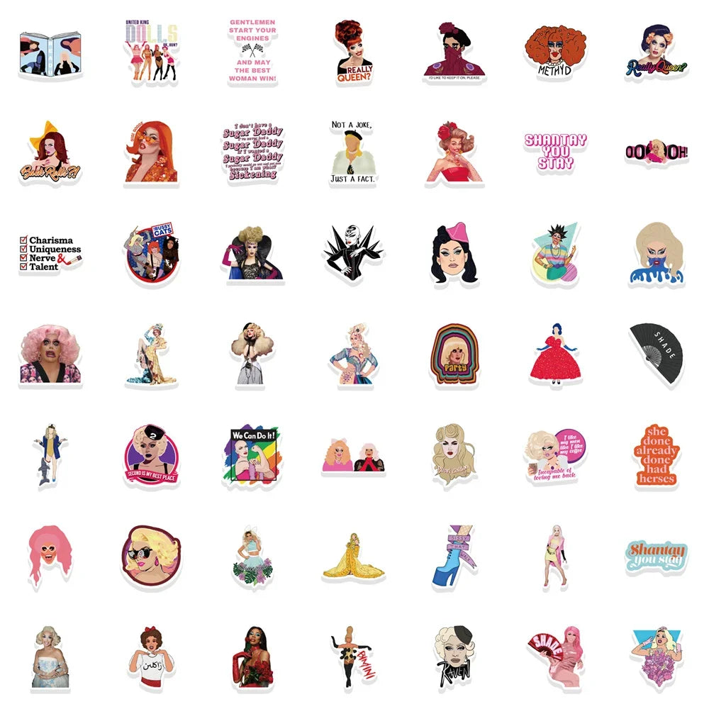 100PCS TV Show RuPauls Drag Race Cartoon Graffiti Stickers Personalized Fashion Creative Trend Exquisite DIY Decorative Decals Toys for Luggage Laptop IPad Skateboards Phone Case Mugs Popular Stickers