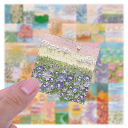 50PCS Ins Healing Floral Plant Oil Painting Doodle Stickers Exquisite, Stylish, Creative DIY Journal Decorative Decals Suitable for Bags, Laptops, Skateboards, Guitars, Water Bottles, Stationery Cases