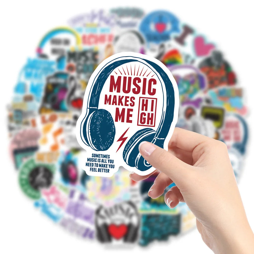 50PCS Popular Inspirational Music Sticker Pack Skateboard Guitar Decoration DIY Laptop Waterproof Cartoon Decal