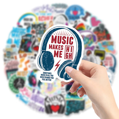 50PCS Popular Inspirational Music Sticker Pack Skateboard Guitar Decoration DIY Laptop Waterproof Cartoon Decal