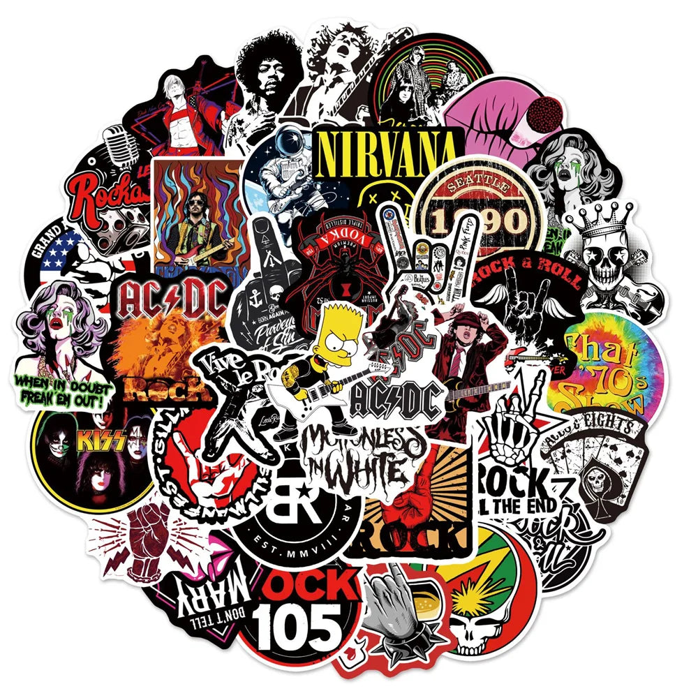 50PCS Personality Band Rock Singer Graffiti Sticker for Luggage Laptop IPad Guitar Skateboard Waterproof Sticker