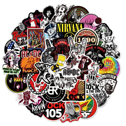 50PCS Personality Band Rock Singer Graffiti Sticker for Luggage Laptop IPad Guitar Skateboard Waterproof Sticker