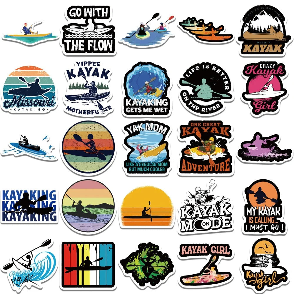 50PCS cartoon water kayak sports graffiti stickers, personalized, fashionable and creative DIY exquisite decorative stickers, luggage, laptops, ipads, guitars, helmets, cars, popular stickers, toys