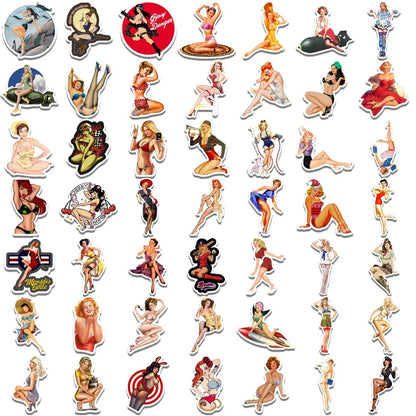 50PCS Cartoon Pin Up Girl Sexy Girl Series Stickers  Luggage Laptop IPad Phone Case Journal Waterproof Stickers
