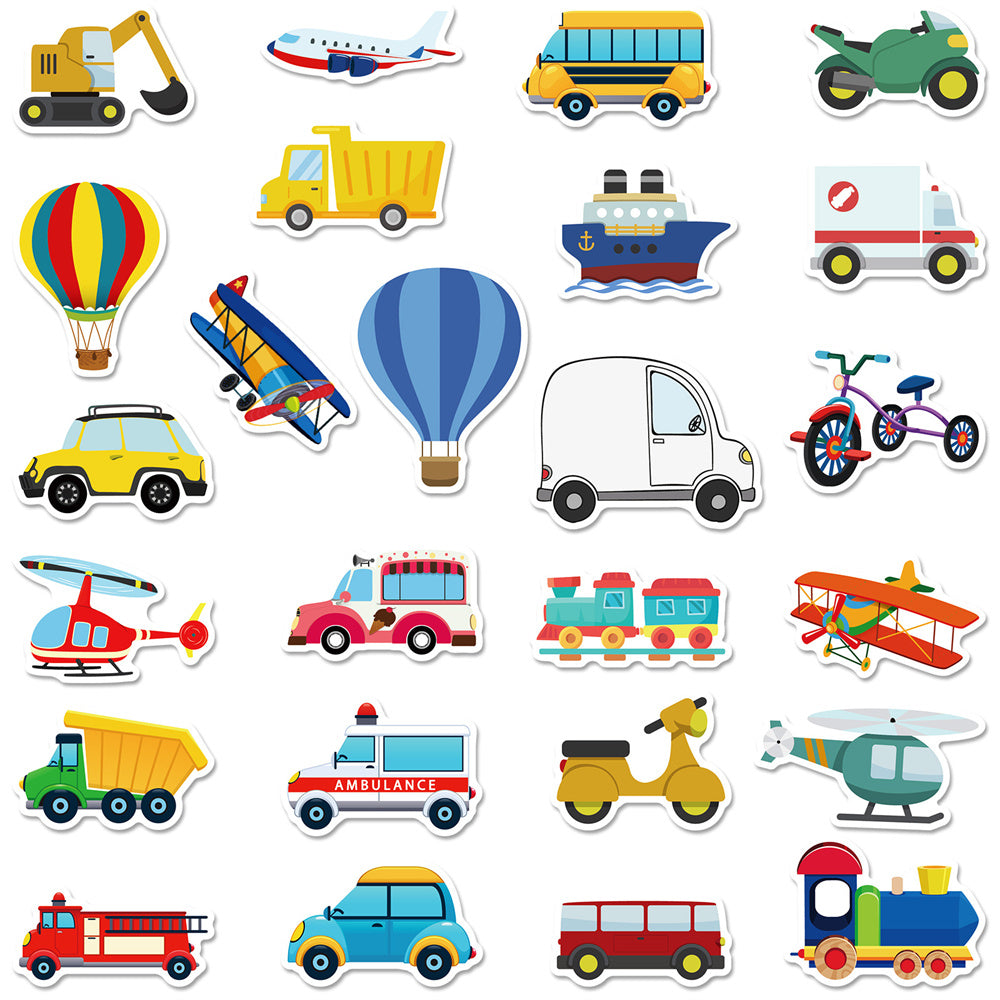 50PCS Construction Vehicle Doodle Stickers, Cute Excavator & Truck Cartoon Decals for Boys, Kids Room, and Toy Theme