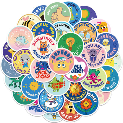 50PCS English Learning Reward Stickers, Cute Cartoon Alphabet & Animal Doodles for Kids, Teachers, and Homeschooling