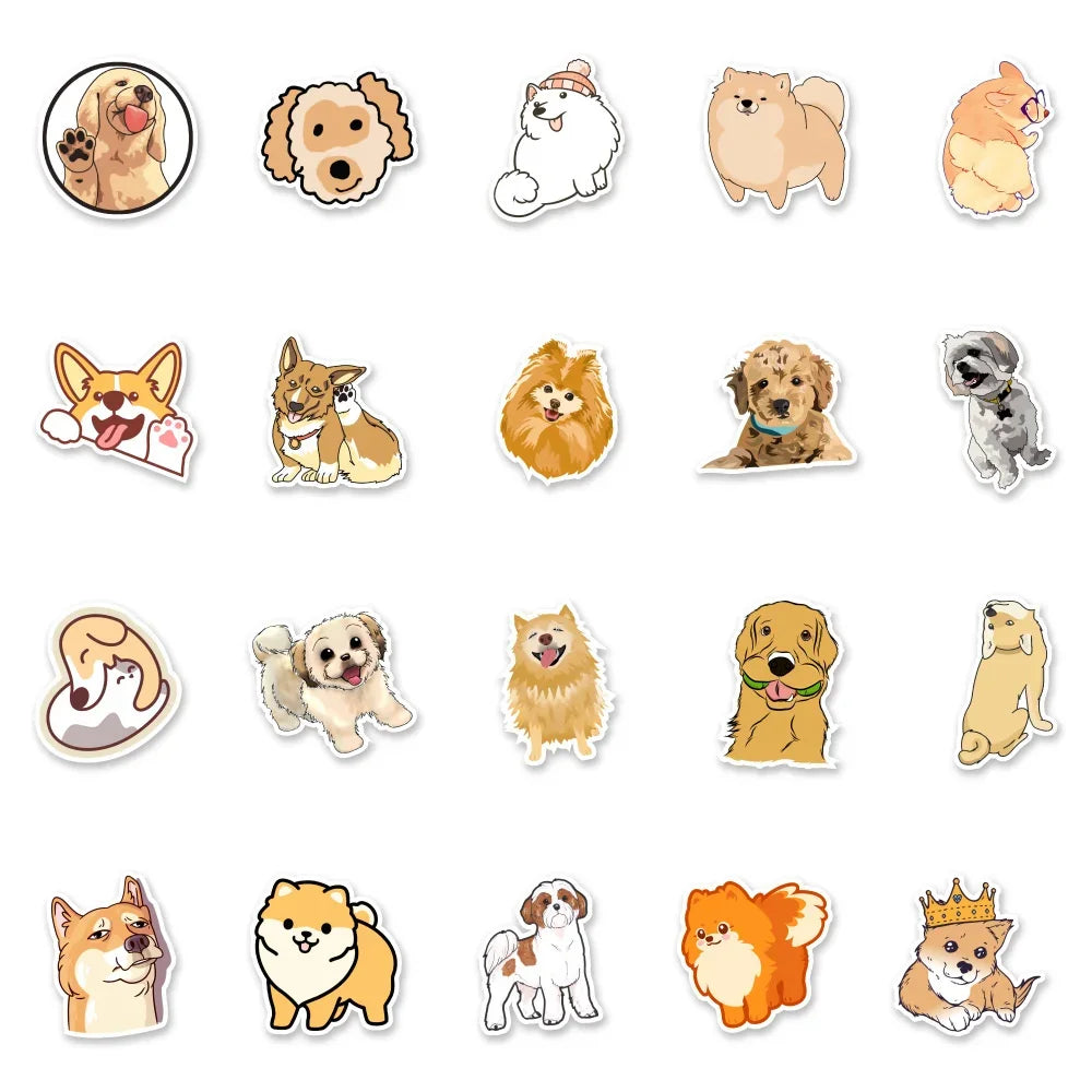 50pcs Cute Pomeranian Shiba Inu Golden Retriever Dog Mixed Cartoon Sticker For IPad Toys Skateboard Refrigerator