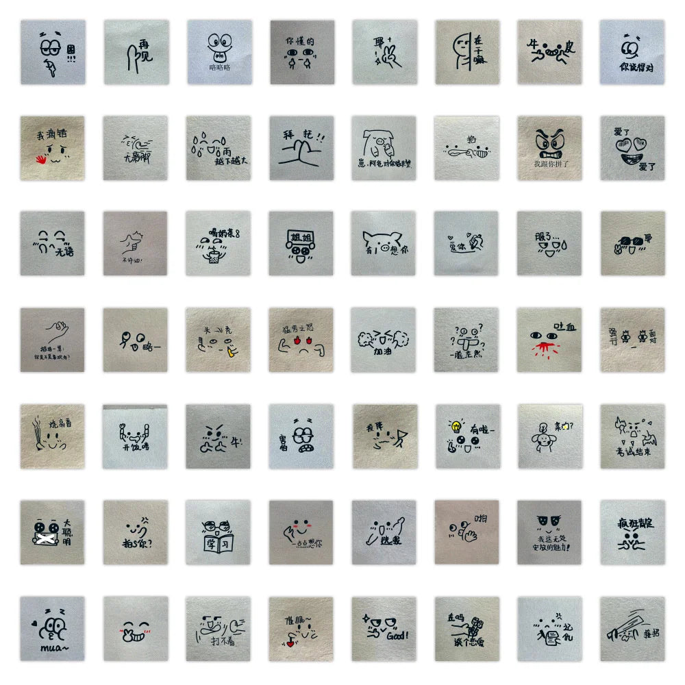 63 pieces of cartoon hand-drawn small expression graffiti stickers, personalized fashion and creative trend DIY exquisite decorative stickers, refrigerator toys, skateboard helmets, guitar popular stickers