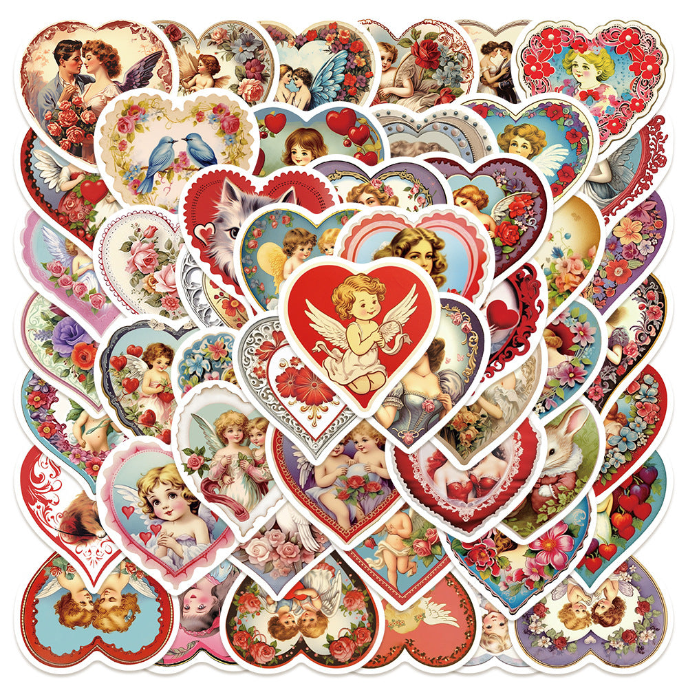 50PCS Cartoon Retro Cupid Doodle Stickers Exquisite Fashion Creative DIY Journal Decorative Decals Suitable for Phone Cases, Laptops, Skateboards, Guitars, Helmets, and Stationery Boxes