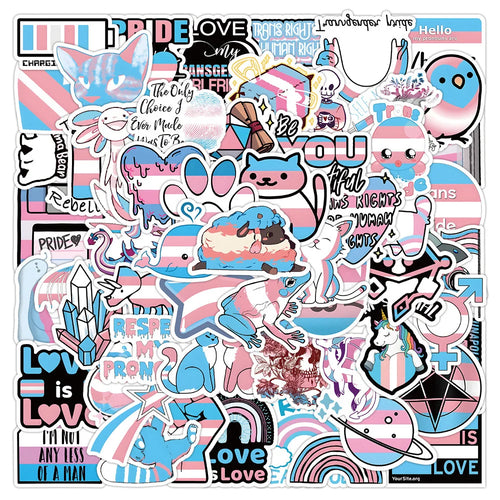 60PCS of transgender pride cartoon graffiti stickers, personalized, fashionable, creative and exquisite trend decorative decal toys, skateboards, mugs, helmets, guitars and popular stickers