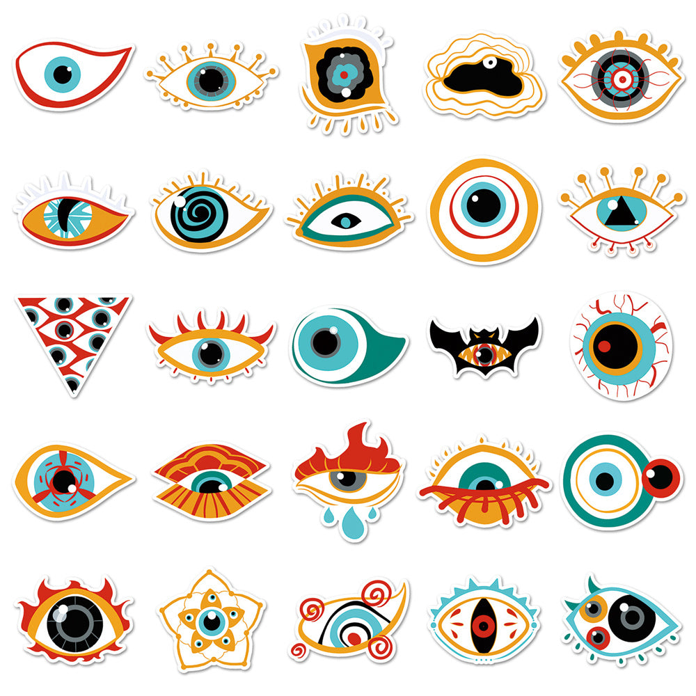 50PCS Creepy Eye & Demon Doodle Stickers, Gothic Horror Cartoon Decals for Alt Fashion and Dark Decor