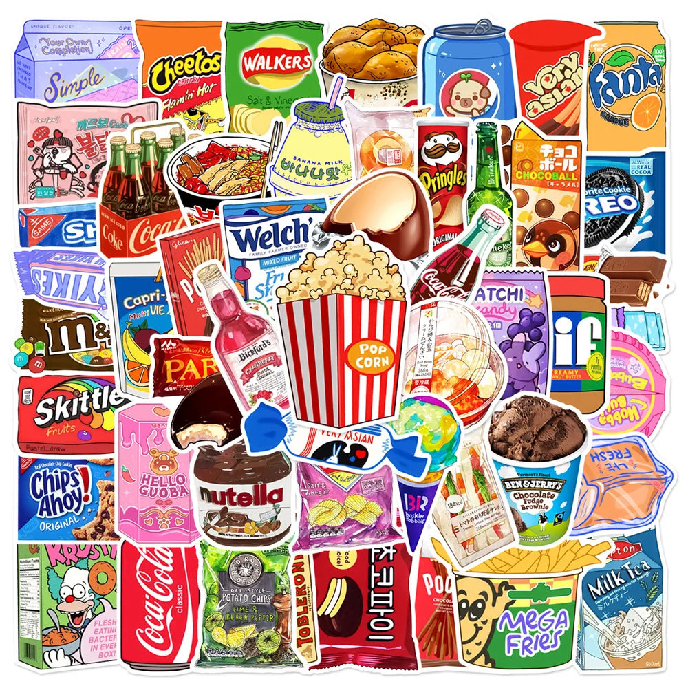 50PCS Snack Packaging Cartoon Trendy Graffiti Sticker Waterproof ToyNotebook  iPadPVCSticker