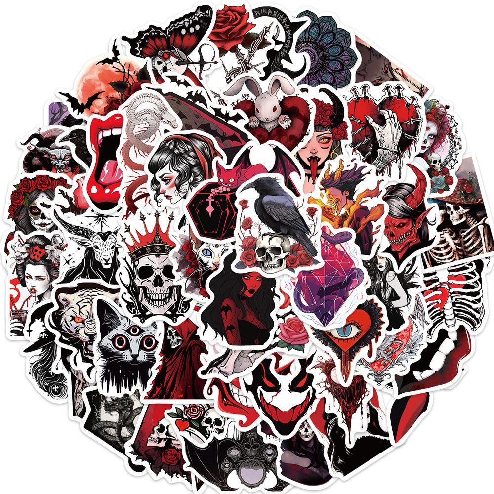 50PCS New Horror Skull Girl Graffiti Stickers Exquisite, Fashionable, Creative DIY Journal Decorations Suitable for Skateboards, Water Bottles, Helmets, Stationery Boxes, and Desktops