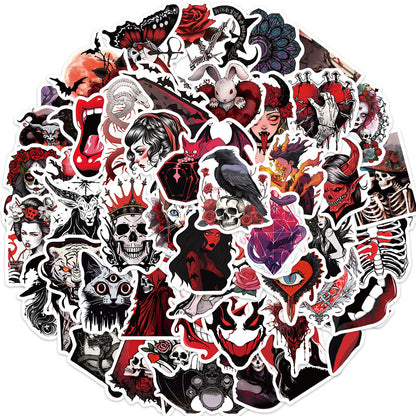 50PCS New Horror Skull Girl Graffiti Stickers Exquisite, Fashionable, Creative DIY Journal Decorations Suitable for Skateboards, Water Bottles, Helmets, Stationery Boxes, and Desktops